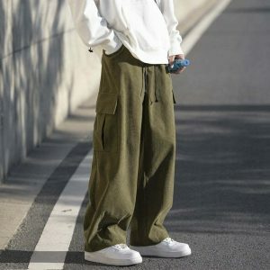 youthful elastic waist cargo pants with side pockets 4908