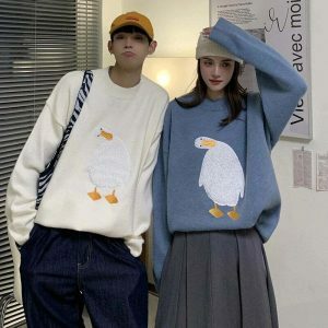youthful embroidered goose sweater knit & quirky design 1536