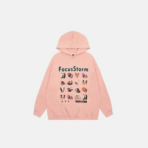 youthful emoji dog frame hoodie   trendy & playful design 2421