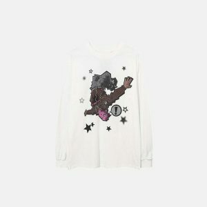 youthful falling stars t shirt loose & long sleeved style 1995