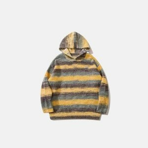 youthful fleece striped hoodie with fuzzy comfort 4537