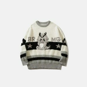 youthful fluffy dragon knit sweater   whimsical & cozy 4451