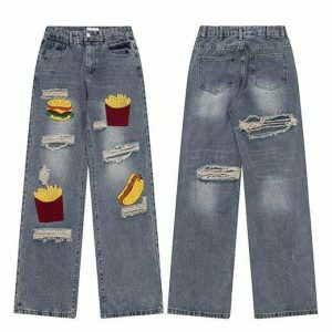 youthful food court embroidered denim urban & trendy 4155