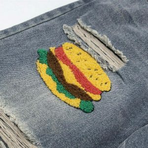 youthful food court embroidered denim urban & trendy 8279