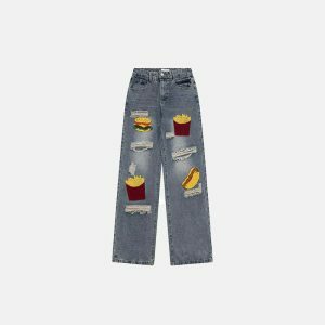 youthful food court embroidered denim urban & trendy 8429