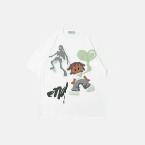 youthful ghost heart graphic tee   cartoon charm & style 7326