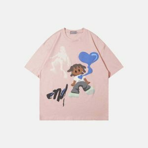 youthful ghost heart graphic tee   cartoon charm & style 8485