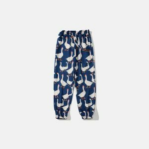 youthful goose party print pants dynamic streetwear design 1812