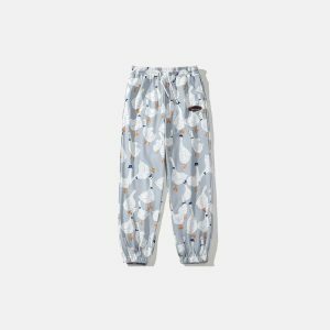 youthful goose party print pants dynamic streetwear design 3382