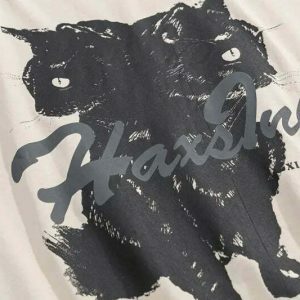 youthful gothic cat t shirt loose & quirky style 5940