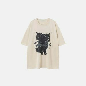 youthful gothic cat t shirt loose & quirky style 8623