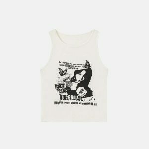 youthful grunge crop top sleeveless & bold print 6630