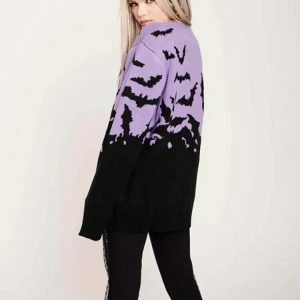 youthful halloween bats knit sweater   quirky & cozy style 2276