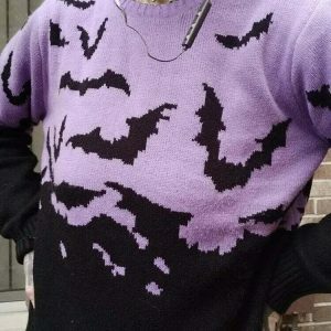 youthful halloween bats knit sweater   quirky & cozy style 2431