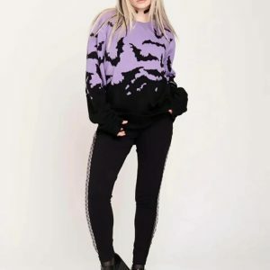youthful halloween bats knit sweater   quirky & cozy style 6879