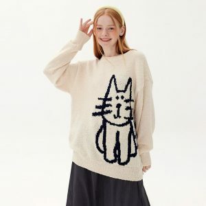 youthful handdrawn cat sweater knit with charm 2146