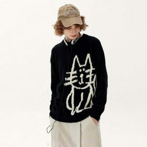 youthful handdrawn cat sweater knit with charm 2435