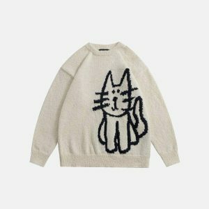 youthful handdrawn cat sweater knit with charm 6919