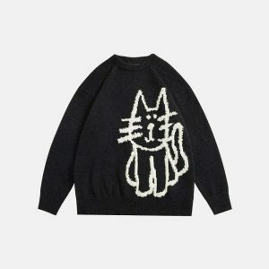 youthful handdrawn cat sweater knit with charm 7999