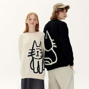 youthful handdrawn cat sweater knit with charm 8033