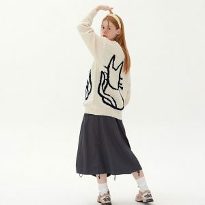 youthful handdrawn cat sweater knit with charm 8916