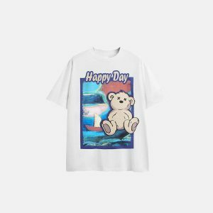 youthful happy day bear t shirt iconic print & style 3131