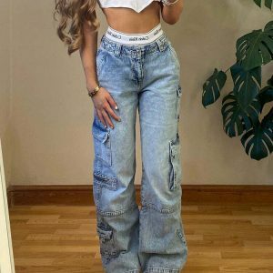 youthful highwaist cargo jeans   sleek & urban fit 4196