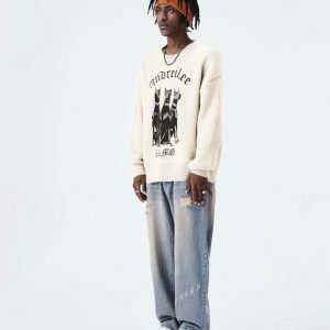 youthful hounds print sweater   iconic & cozy streetwear 7487