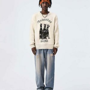 youthful hounds print sweater   iconic & cozy streetwear 7522