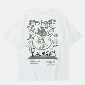 youthful kanji cat oversized tee   streetwear icon 1080