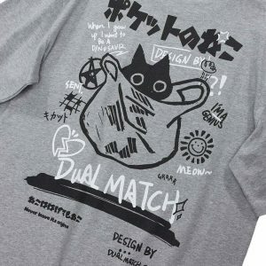 youthful kanji cat oversized tee   streetwear icon 1239