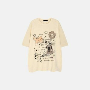 youthful kanji cats graffiti tee urban & vibrant style 5842