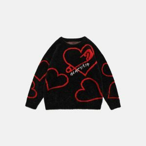 youthful knitted heart sweater   chic & cozy streetwear 8210