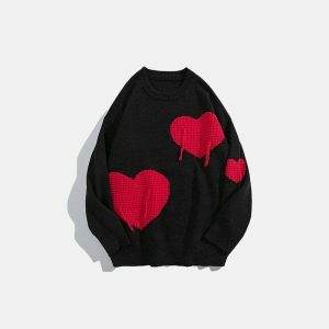 youthful knitted heart sweater   cozy & chic streetwear 2426