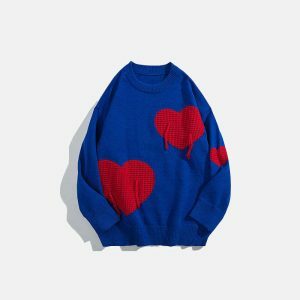 youthful knitted heart sweater   cozy & chic streetwear 4057