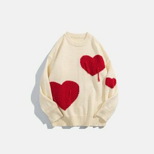 youthful knitted heart sweater   cozy & chic streetwear 4935