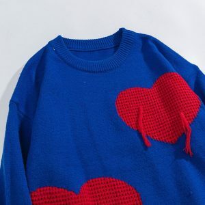 youthful knitted heart sweater   cozy & chic streetwear 5644