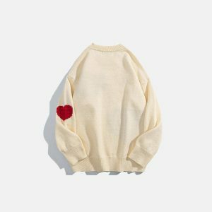 youthful knitted heart sweater   cozy & chic streetwear 7297