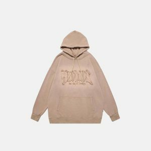 youthful letter embroidered hoodie oversized & trendy 4657