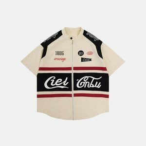 youthful letter embroidered motorcycle shirt   urban chic 6697