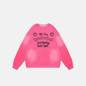 youthful letter embroidered sweatshirt washed look chic 4746