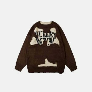 youthful letter print sweater with chic ripped detail 1820