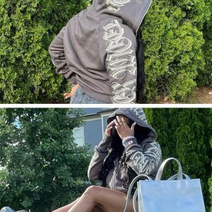 youthful letter printed zip up hoodie chic urban style 1211