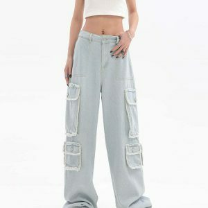 youthful light blue cargo jeans   sleek & streetwise comfort 1358