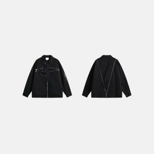 youthful long zip up denim jacket streetwise & sleek 2494