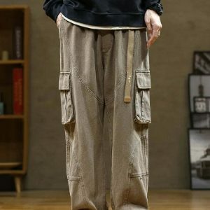 youthful loose cargo pants multi pockets & straight fit 8042