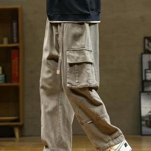 youthful loose cargo pants multi pockets & straight fit 8056