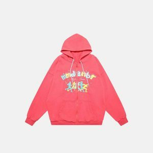 youthful loose letter print hoodie zip up urban chic 6762