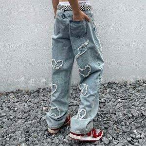 youthful love embroidery heart jeans trendy & romantic 1222