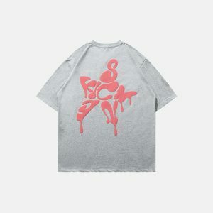 youthful melting letters star tee dynamic streetwear design 2830